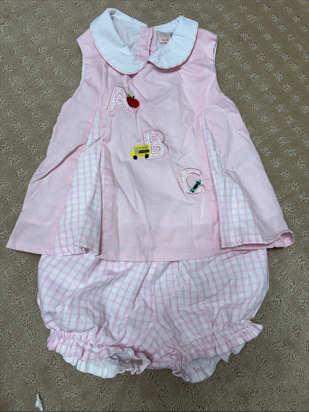 Smockingbird Pink ABC Sleeveless bloomer Set